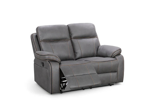 Faux Leather Grey 2 Seater Manual Recliner Sofa with Contrast Stitching ELEGANZA
