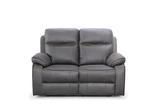 Faux Leather Grey 2 Seater Manual Recliner Sofa with Contrast Stitching ELEGANZA