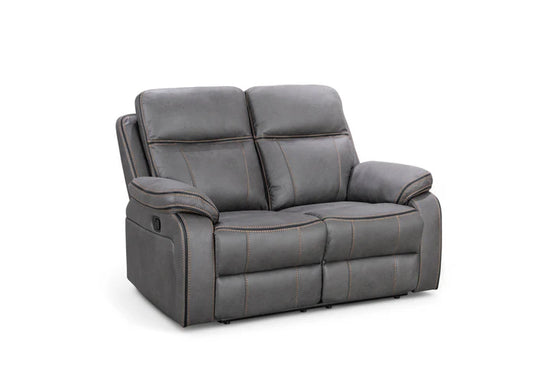 Faux Leather Grey 2 Seater Manual Recliner Sofa with Contrast Stitching ELEGANZA