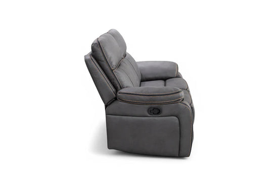 Faux Leather Grey 2 Seater Manual Recliner Sofa with Contrast Stitching ELEGANZA