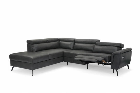 Faux Leather Grey Left Hand Facing Reclining Corner Sofa with Storage TRIONFO