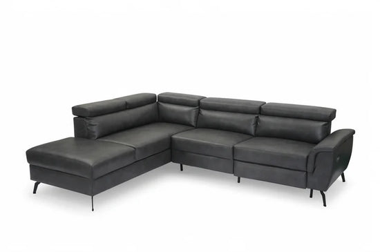 Faux Leather Grey Left Hand Facing Reclining Corner Sofa with Storage TRIONFO