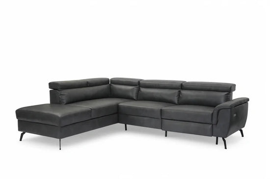 Faux Leather Grey Left Hand Facing Reclining Corner Sofa with Storage TRIONFO