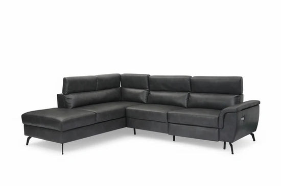 Faux Leather Grey Left Hand Facing Reclining Corner Sofa with Storage TRIONFO