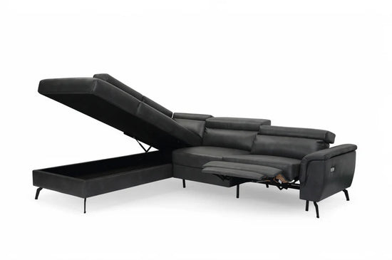 Faux Leather Grey Left Hand Facing Reclining Corner Sofa with Storage TRIONFO