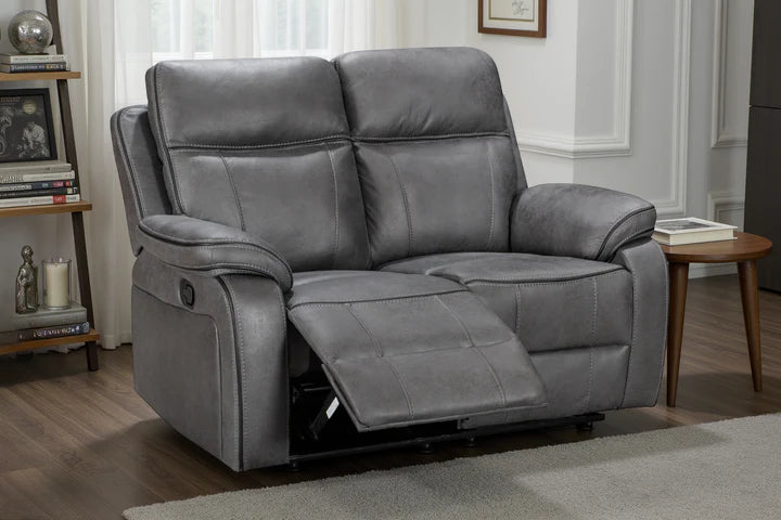 Faux Leather Grey 2 Seater Manual Recliner Sofa ELEGANZA