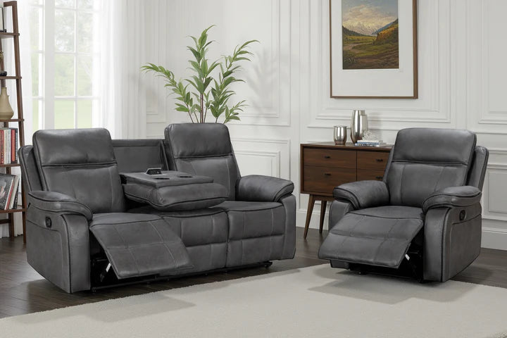 Faux Leather Grey 3 + 1 Seater Manual Recliner Sofa Set ELEGANZA