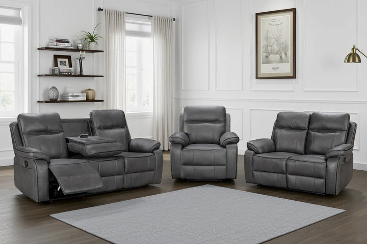 Faux Leather Grey 3 + 2 + 1 Seater Manual Recliner Sofa Set ELEGANZA