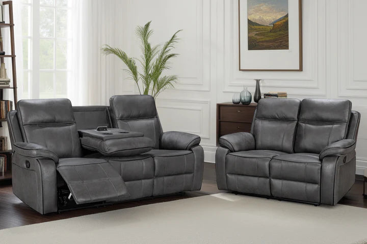 Faux Leather Grey 3 + 2 Seater Manual Recliner Sofa Set ELEGANZA