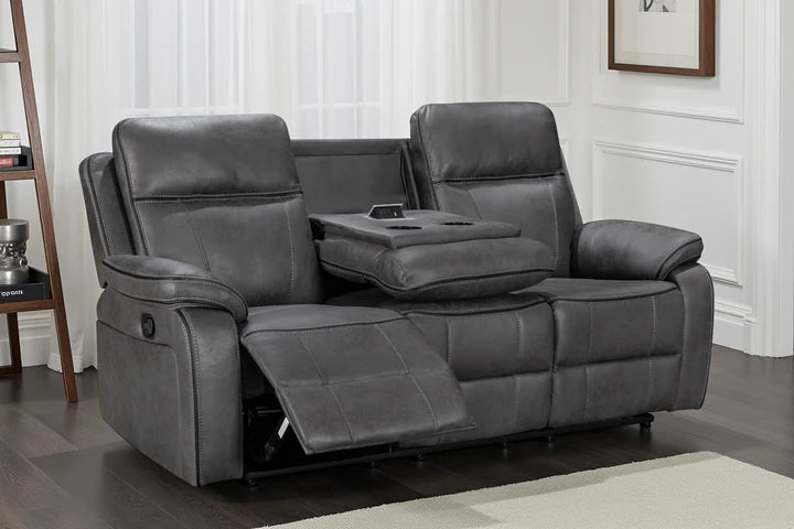 Faux Leather Grey 3 Seater Manual Recliner Sofa ELEGANZA