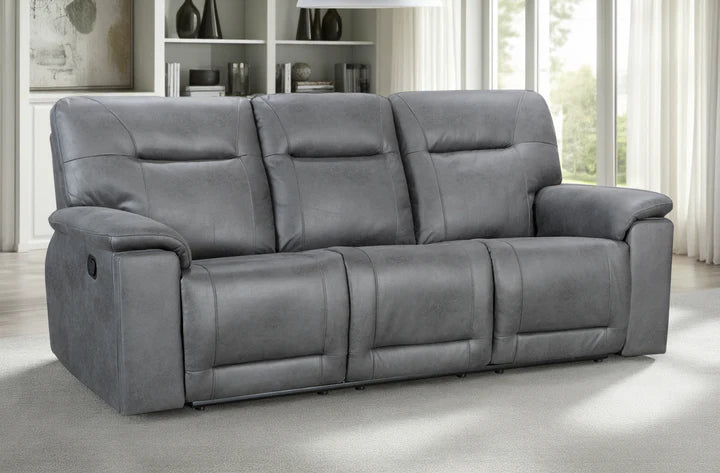Faux Leather Grey 3 Seater Manual Recliner Sofa CHAISE