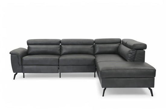 Faux Leather Grey Right Hand Facing Reclining Corner Sofa with Storage TRIONFO