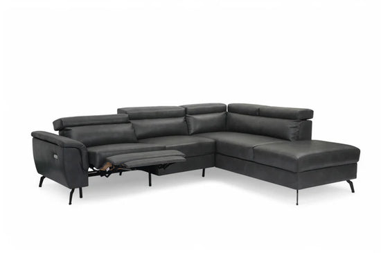 Faux Leather Grey Right Hand Facing Reclining Corner Sofa with Storage TRIONFO