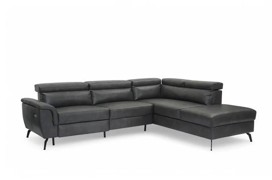 Faux Leather Grey Right Hand Facing Reclining Corner Sofa with Storage TRIONFO
