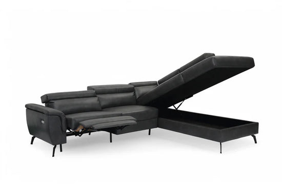 Faux Leather Grey Right Hand Facing Reclining Corner Sofa with Storage TRIONFO