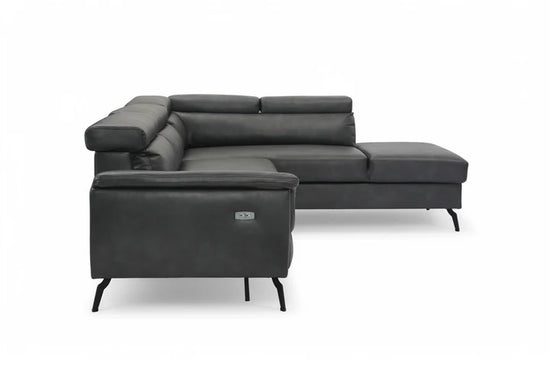Faux Leather Grey Right Hand Facing Reclining Corner Sofa with Storage TRIONFO