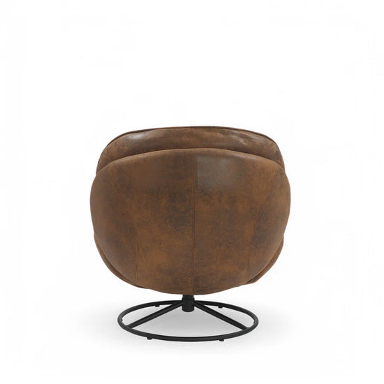 Faux Leather Suede Brown Azura Swivel Accent Chair with Footstool