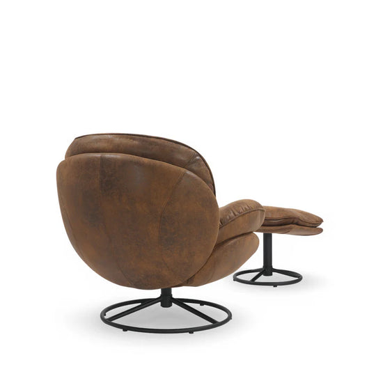 Faux Leather Suede Brown Azura Swivel Accent Chair with Footstool
