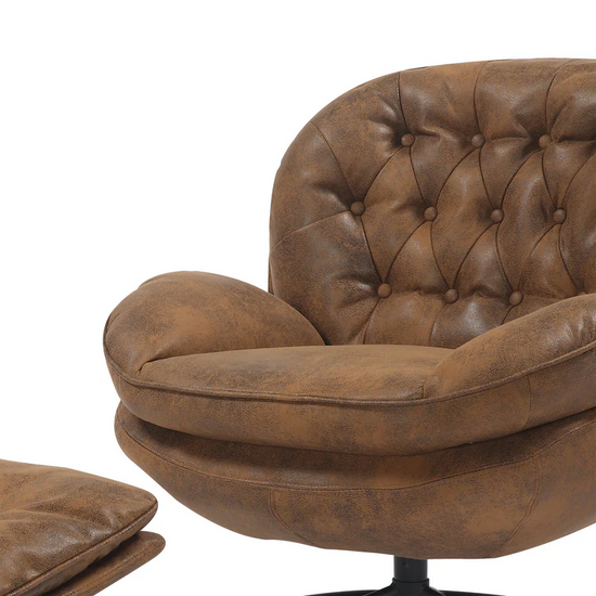 Faux Leather Suede Brown Azura Swivel Accent Chair with Footstool