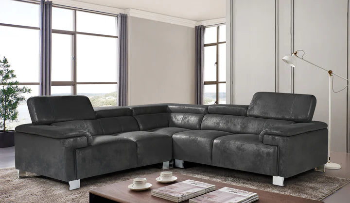 Faux Leather Suede Black 2C2 Corner Sofa VENTO