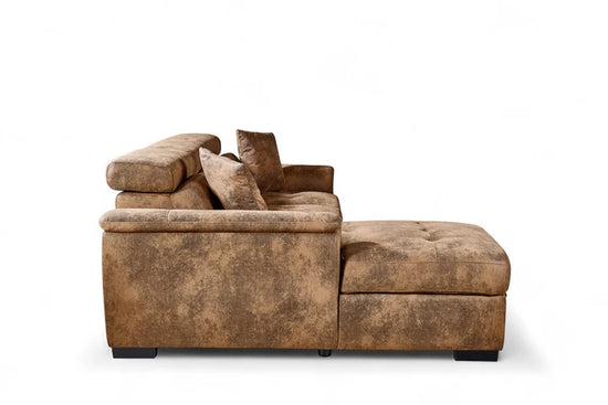 Faux Leather Suede Brown 1C2 Corner Sofabed with Storage DISCENDENTE DI WILL