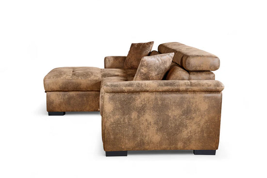 Faux Leather Suede Brown 1C2 Corner Sofabed with Storage DISCENDENTE DI WILL