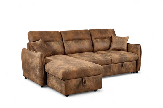 Faux Leather Suede Brown 1C2 Corner Sofabed with Storage CORAGGIOSO