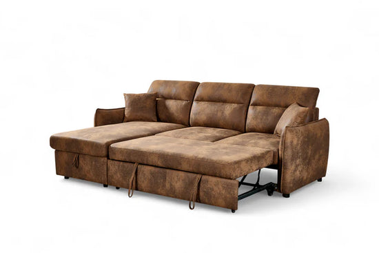 Faux Leather Suede Brown 1C2 Corner Sofabed with Storage CORAGGIOSO