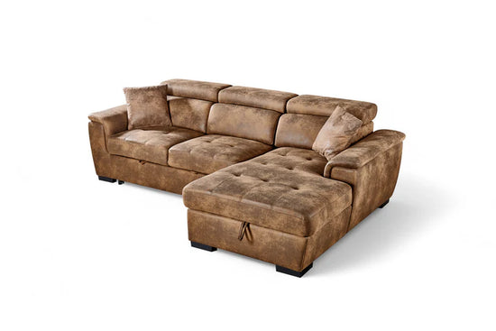 Faux Leather Suede Brown 2C1 Corner Sofabed with Storage DISCENDENTE DI WILL