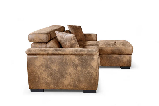 Faux Leather Suede Brown 2C1 Corner Sofabed with Storage DISCENDENTE DI WILL