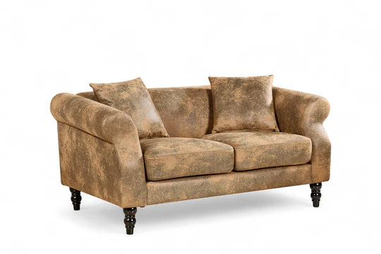 Faux Leather Suede Brown 2 Seater Sofa DIMORA