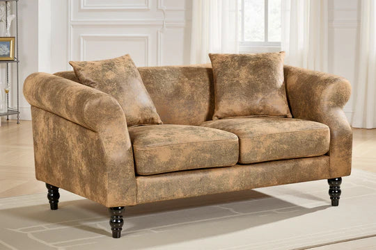 Faux Leather Suede Brown 2 Seater Sofa DIMORA