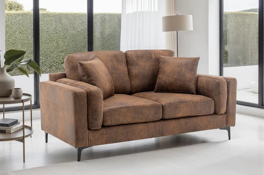 Faux Leather Suede Brown 2 Seater Sofa QUARTIERE