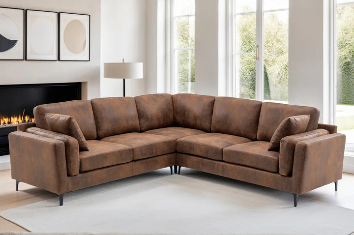 Faux Leather Suede Brown Corner Sofa 2C2 QUARTIERE