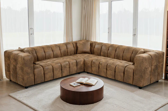 Faux Leather Suede Brown 2C2 Corner Sofa TRANQUILLITÀ