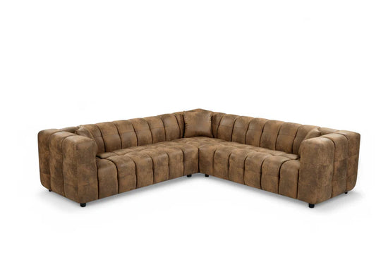 Faux Leather Suede Brown 2C2 Corner Sofa TRANQUILLITÀ