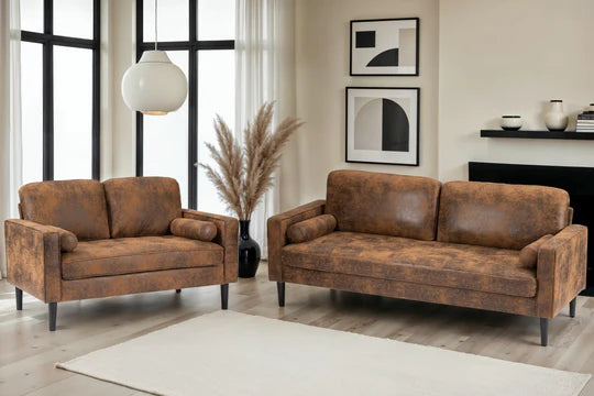 Faux Leather Suede Brown 3 + 2 Seater Sofa Set ACCESSO