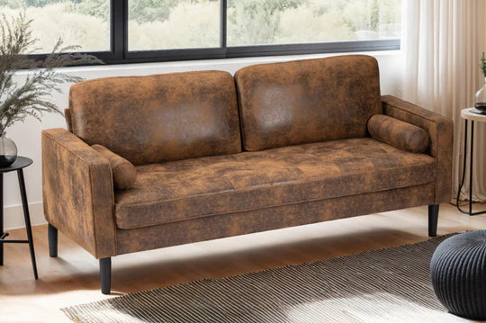 Faux Leather Suede Brown 3 Seater Sofa ACCESSO