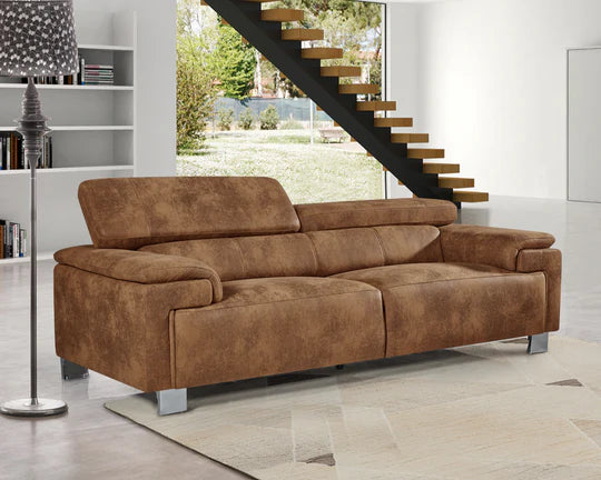 Faux Leather Suede Brown 3 Seater Sofa VENTO