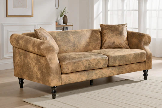 Faux Leather Suede Brown 3 Seater Sofa DIMORA