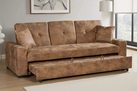 Faux Leather Suede Brown 3 Seater Sofabed CARLO