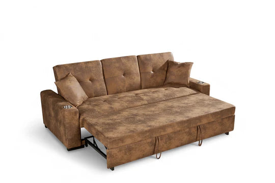 Faux Leather Suede Brown 3 Seater Sofabed CARLO
