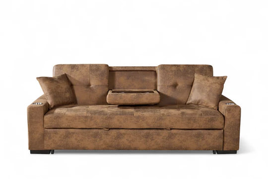 Faux Leather Suede Brown 3 Seater Sofabed CARLO