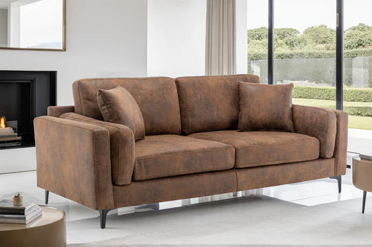 Faux Leather Suede Brown 3 Seater Sofa BORGO