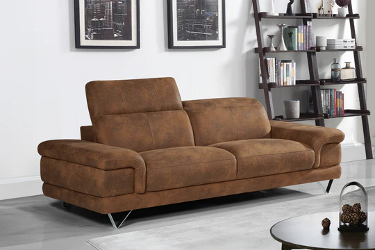 Faux Leather Suede Brown 3 Seater Sofa METROPOLI