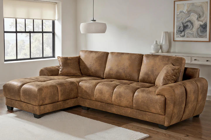 Faux Leather Suede Brown 1C2 Corner Sofa AIUTANTE