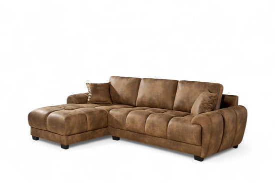 Faux Leather Suede Brown 1C2 Corner Sofa AIUTANTE