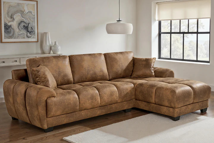Faux Leather Suede Brown 2C1 Corner Sofa AIUTANTE