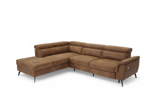 Faux Leather Suede Brown Left Hand Facing Reclining Corner Sofa with Storage TRIONFO