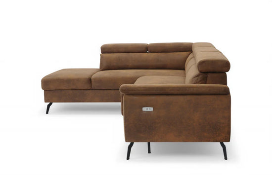 Faux Leather Suede Brown Left Hand Facing Reclining Corner Sofa with Storage TRIONFO